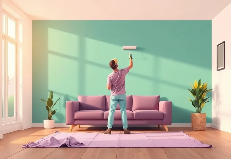 Peintre appliquant la peinture au rouleau sur un mur de salon