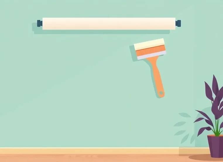 Pose de papier peint, rouleau et brosse à maroufler